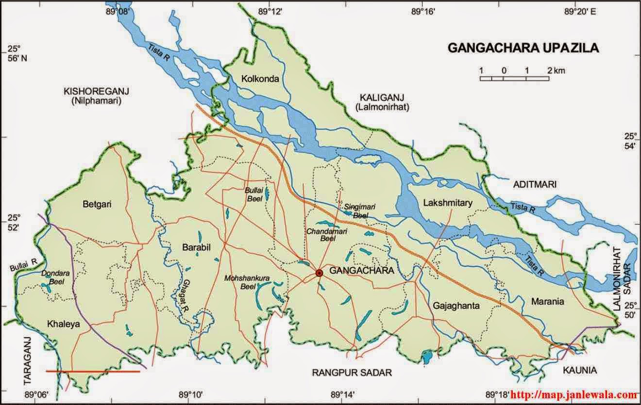 gangachara upazila map of bangladesh