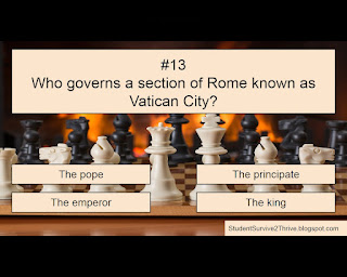 Who governs a section of Rome known as Vatican City? Answer choices include: The pope, The principate, The emperor, The king