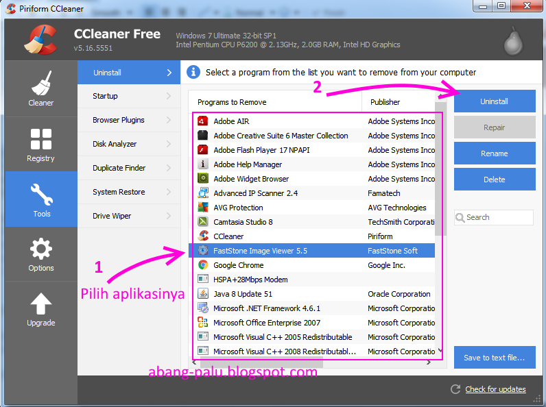 Removing application with CCLEANER image