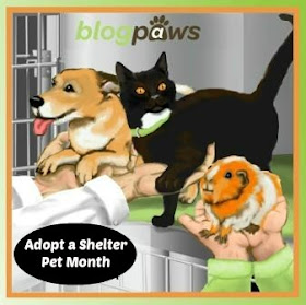 Badge with dog, cat and hamster for Adopt a Shelter Pet Month