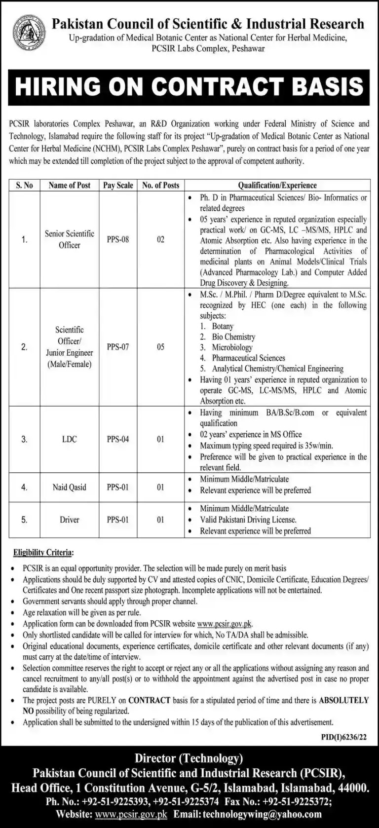 Latest Advertisement PCSIR Jobs 2023