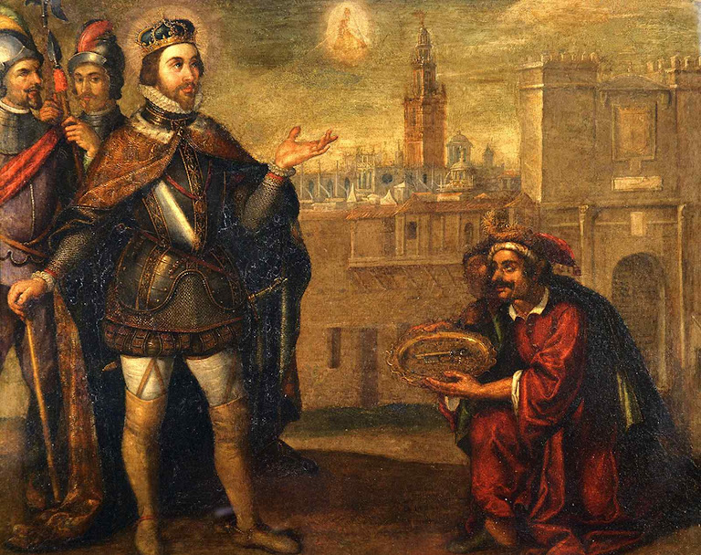 Axataf entrega a São Fernando as chaves de Sevilha. Francisco Pacheco (1564 – 1644), Catedral de Sevilha