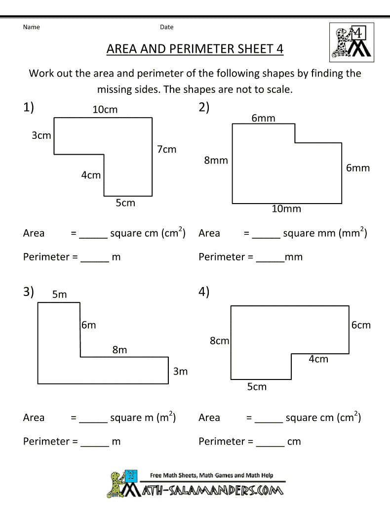 Area and Perimeter 4th Grade Math Worksheets