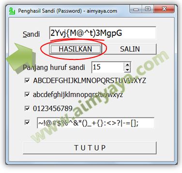  Gambar: Running aplikasi Penghasil Sandi (Password Generator) Versi Delphi