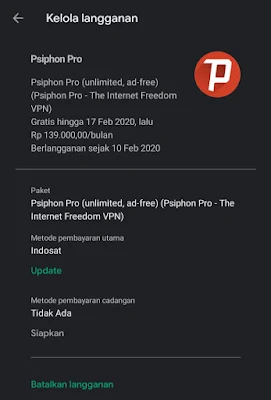 Cara membatalkan berlangganan Trial Psiphon Pro