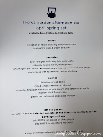 Secret Garden Afternoon Tea Menu, InterContinental KL