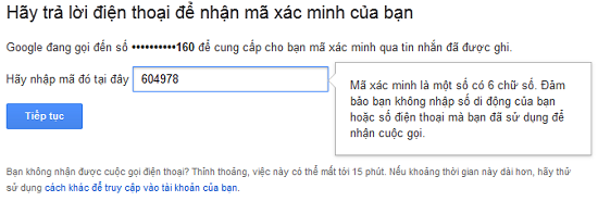 Nhập mã xác minh