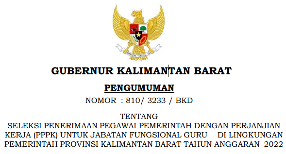 Rincian Formasi ASN PPPK Provinsi Kalimantan Barat Tahun 2022