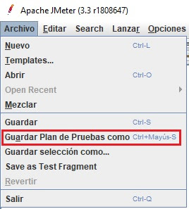 Guardar el Plan de Pruebas JMeter