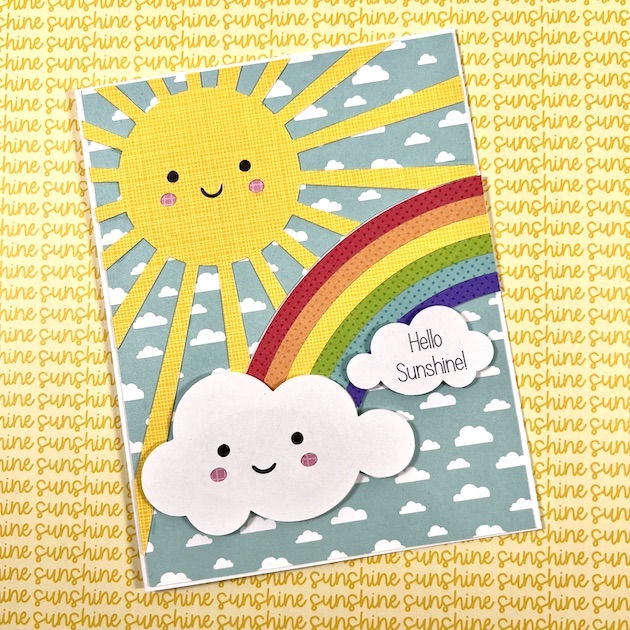 Hello Sunshine Card with Sun, Rainbow & clouds