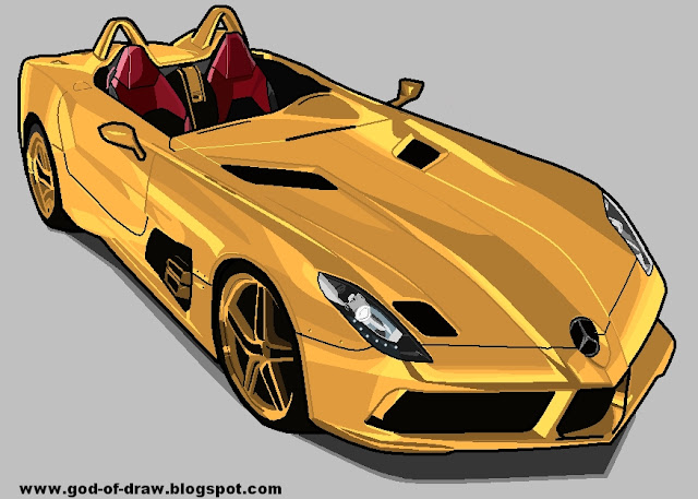 Mercedes Benz SLR McLaren Stirling Moss gold chrome front side view drawing