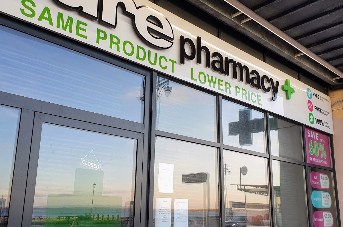 Front of Pure Pharmacy +, same products, lower prices, in Salthill Waterfront Development complex.