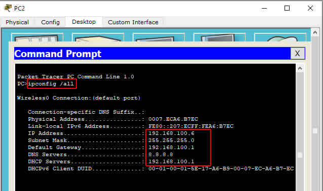 Pengecekan IP DHCP pada PC