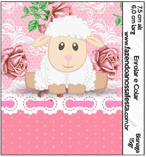 Ovejita en Shabby Chic de Rosas Rosadas: Etiquetas para Candy Bar para Imprimir Gratis.