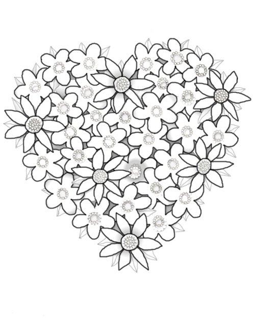 Hearts And Flowers Coloring Pages 4