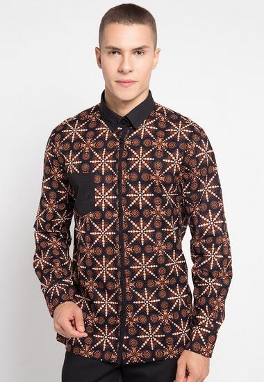 Desain Kemeja batik pria kombinasi kain polos  lengan 