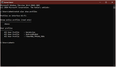CMD WİFİ ŞİFRESİ BULMA