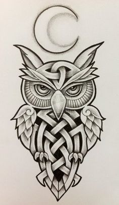 Celtic-owl-&-moon-tattoo-stencil