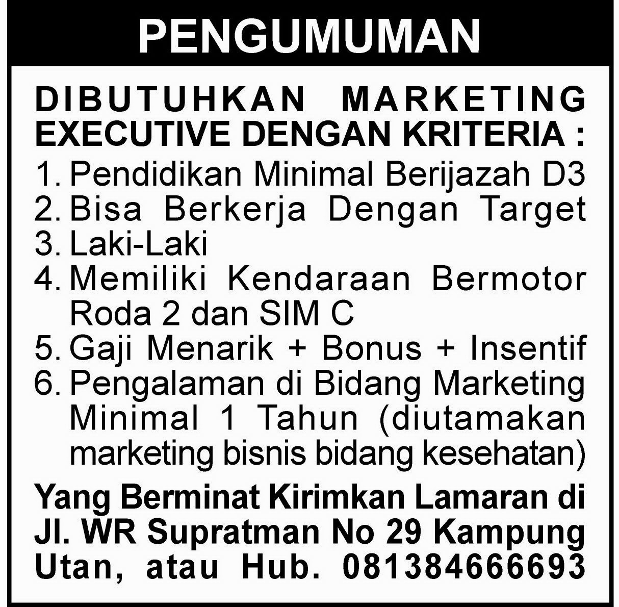 Contoh Iklan Lowongan Kerja Marketing Property - Contoh O