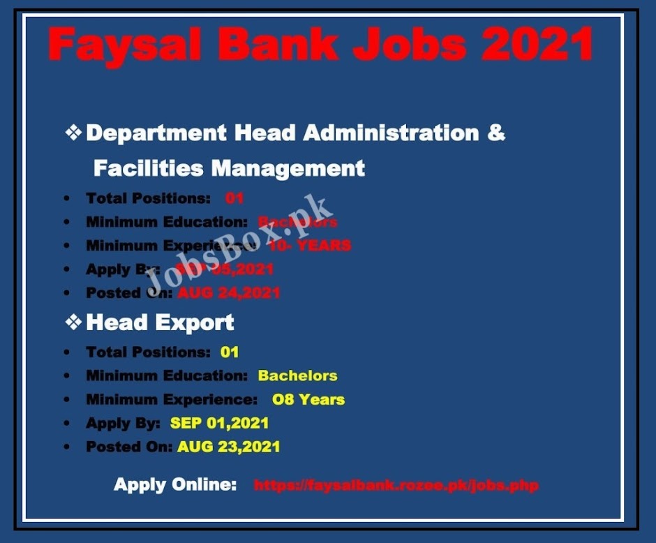 Faysal Bank Limited  Latest Jobs 2021