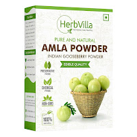 "Product image of Herbalvilla Amla Indian Gooseberry Powder for Hair Growth (250g) - Black Color - Suitable for Eating and Drinking." Balance pitta dosh