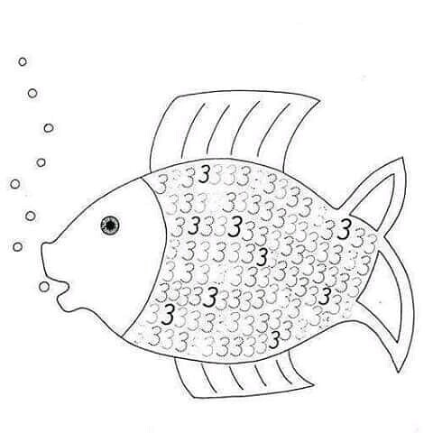 Number coloring pages free printable preschool fish