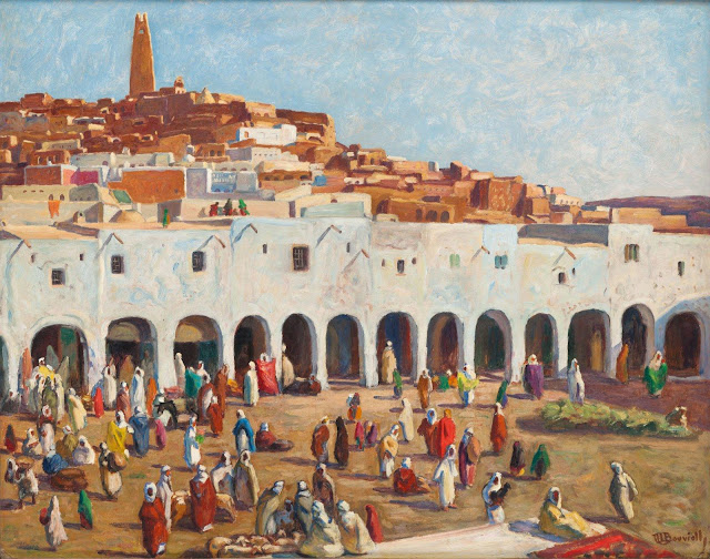 Marché à Ghardaïa - Maurice Bouviolle - Huile sur carton épais - 64 x 80,5 cm