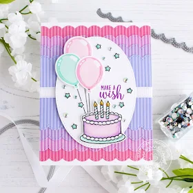 Sunny Studio Stamps: Make A Wish Stiched Oval Die Stitched Scallop Dies Happy Birthday Card by Leanne West 