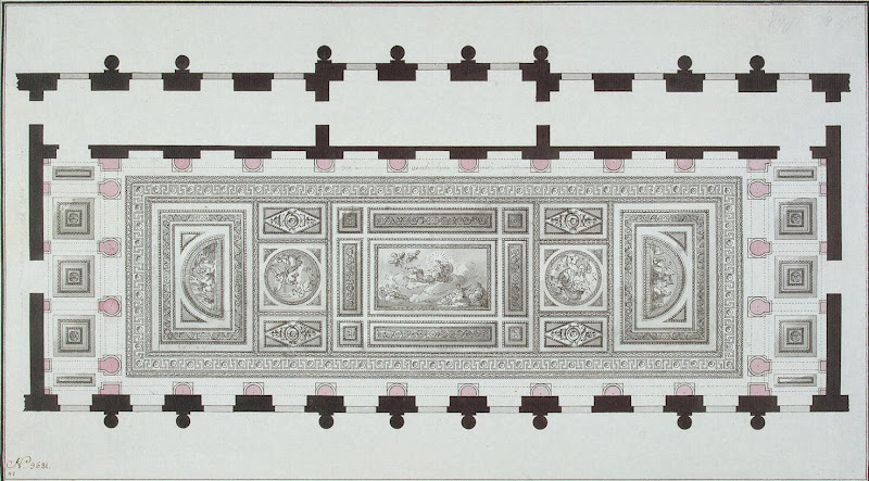 Large Gallery along the River Neva in the Winter Palace. Plan of a Hall with Design of Ceiling Painting by Giacomo Quarenghi - Architecture Drawings from Hermitage Museum