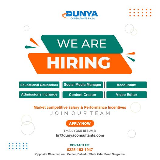 Dunya Consultants Jobs in Multiple Cities of Pakistan for Male & Female September 2023
