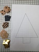 Carte de noël avec collage de papiers cadeaux dessin sapin à imprimer sapin avec collage papiers carte de noël enfant