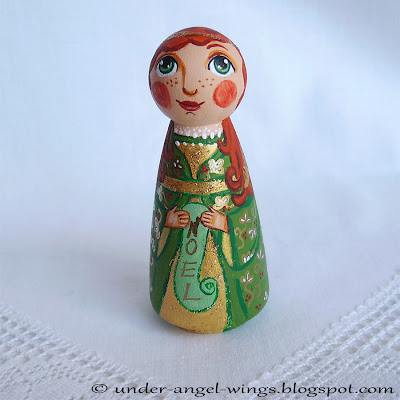 Christmas Noel holiday festive angel figurine statue peg doll painted colorful Bethlehem holy star decoration gift tree