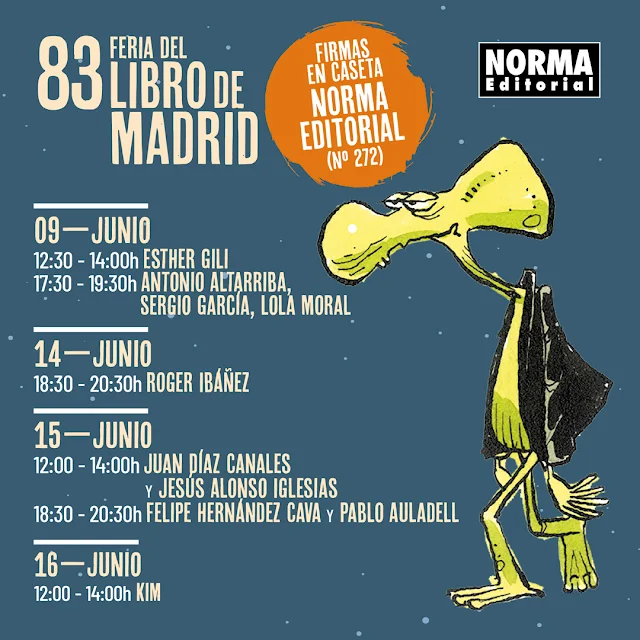 Horario de firmas de la feria del libro de Madrid en la caseta de Norma Editorial
