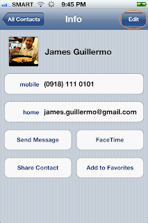 Screen shot of a contact's Info panel in iPhone 4S.