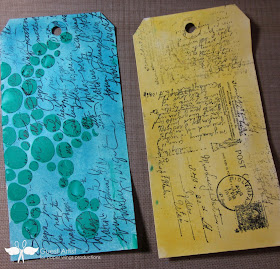 PWP feature friday writing background stamp, mixed media tags, created by www.serendipitystudiobycw.blogspot.com