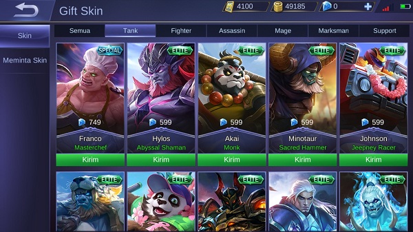 Cara Gift / Mengirim Skin ke Teman di Mobile Legends 