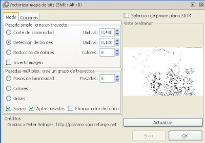 Segundo seteo del túnel motero: Detección de bordes Umbral: 0.120 - Suave - Apilar pasadas