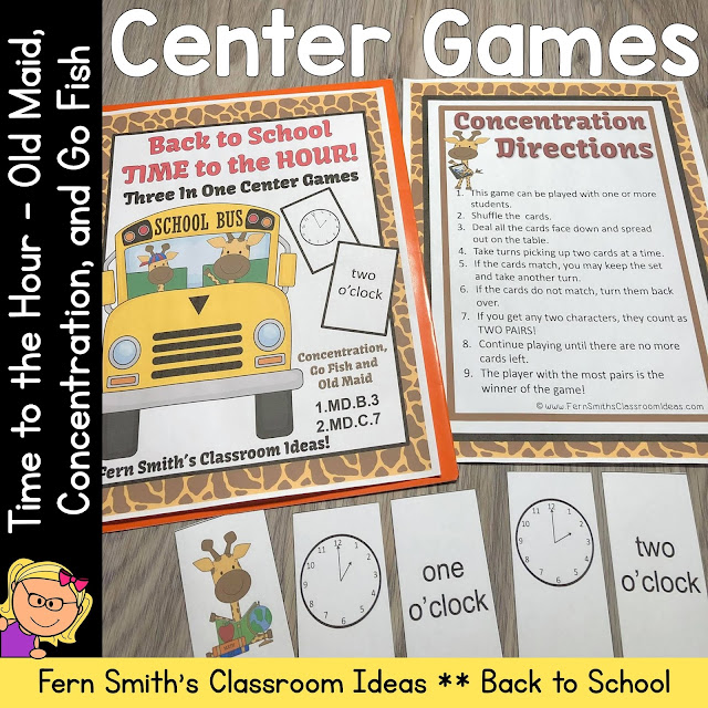 Click Here for Telling Time to the Hour Old Maid, Concentration and Go Fish Math Center Games #FernSmithsClassroomIdeas