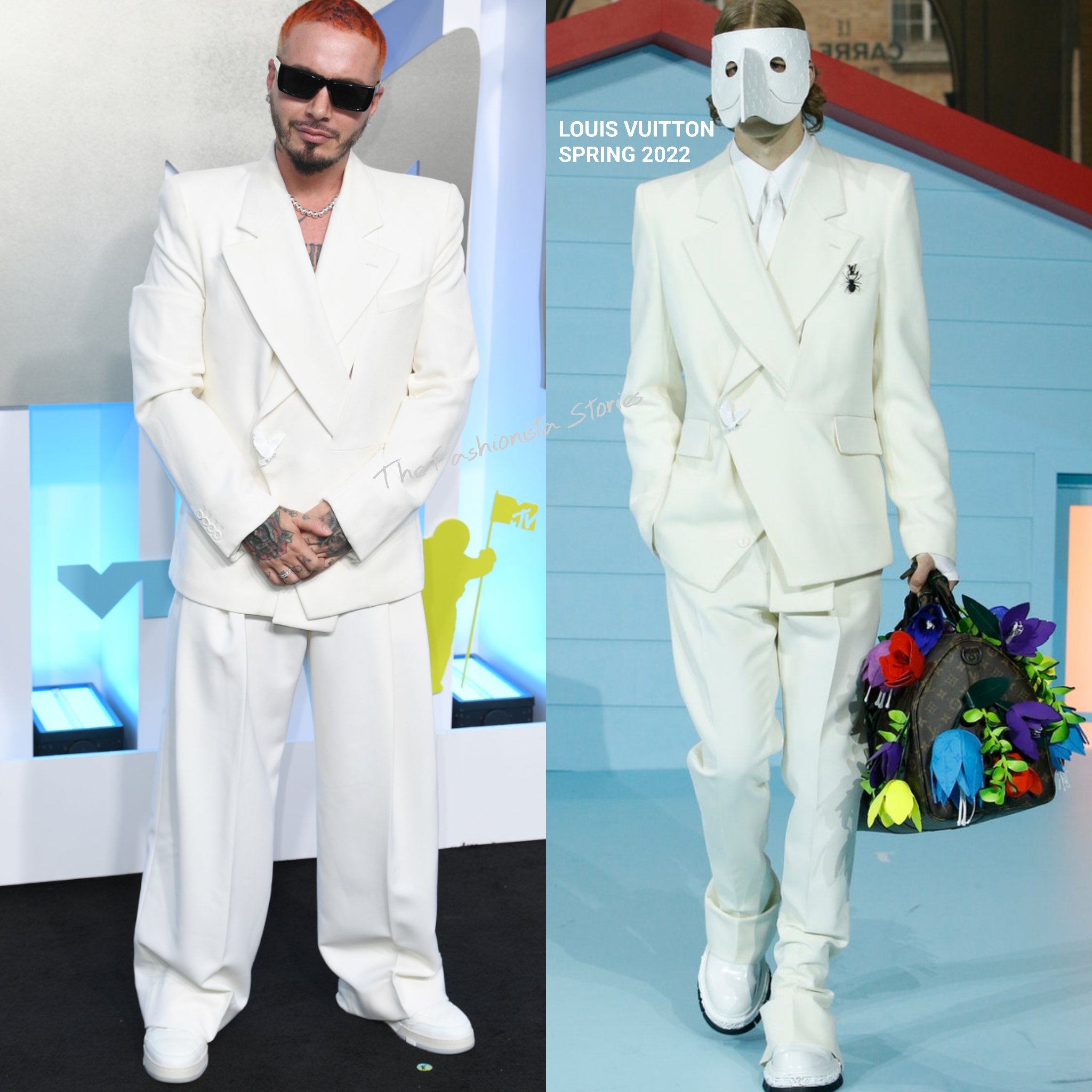 J Balvin Gleams in White Louis Vuitton Suit at MTV VMAs 2022 – WWD