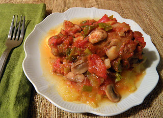 Plate of Chicken Marengo over Spaghetti Squash