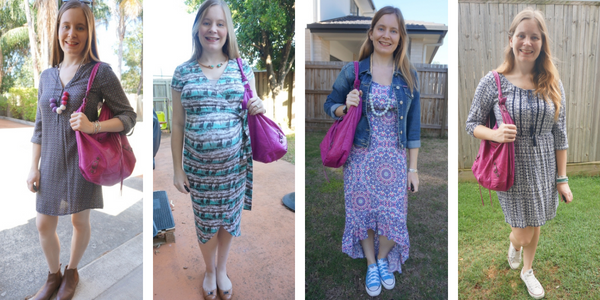 magenta balenciaga day hobo bag and printed dress awayfromblue