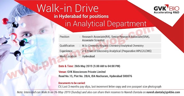 GVK bio | Walk-in interview for Analytical Department | 26TH May 2019 | Hyderabad