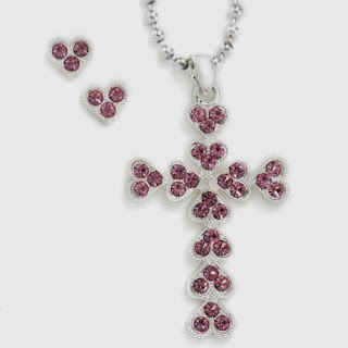 Western Edge Cross Pink Hearts Jewelry Set