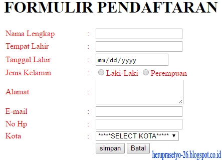 Cara Membuat Form Pendaftaran Menggunakan HTML - Heru Prasetyo