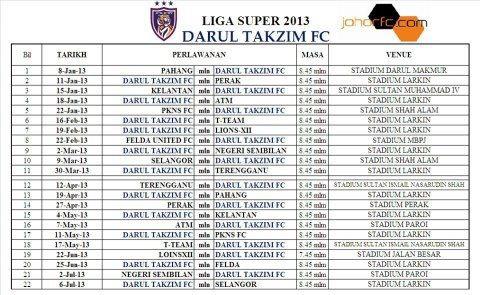 Jadual Perlawanan Johor Darul Takzim FC 2013