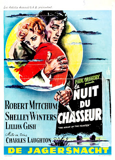 LA NUIT DU CHAUSSEUR / DE JAGERSNACHT. Bélgica. Cartel recortado: 36 x 49 cms. Imprenta: L. F. De Vos & Co., Amberes. LA NOCHE DEL CAZADOR. The Night of the Hunter. 1955. Estados Unidos. Dirección: Charles Laughton. Reparto: Robert Mitchum, Billy Chapin, Sally Ann Bruce, Shelley Winters, Lillian Gish, Peter Graves, Evelyn Varden, James Gleason, Don Beddoe, Gloria Castillo.