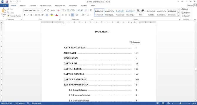 Contoh Dan Cara Membuat Daftar Isi Makalah - Simak Gambar 