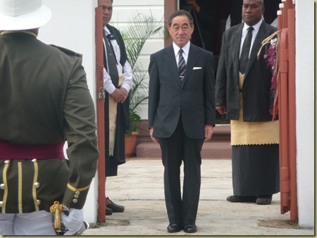 Japanese ambassador stands at attention while his national anthem was played