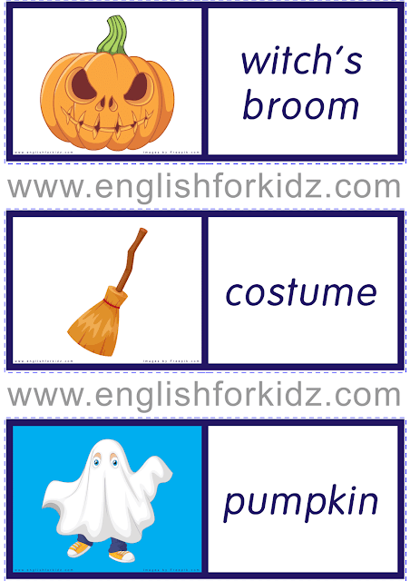 Printable dominoes to learn Halloween vocabulary