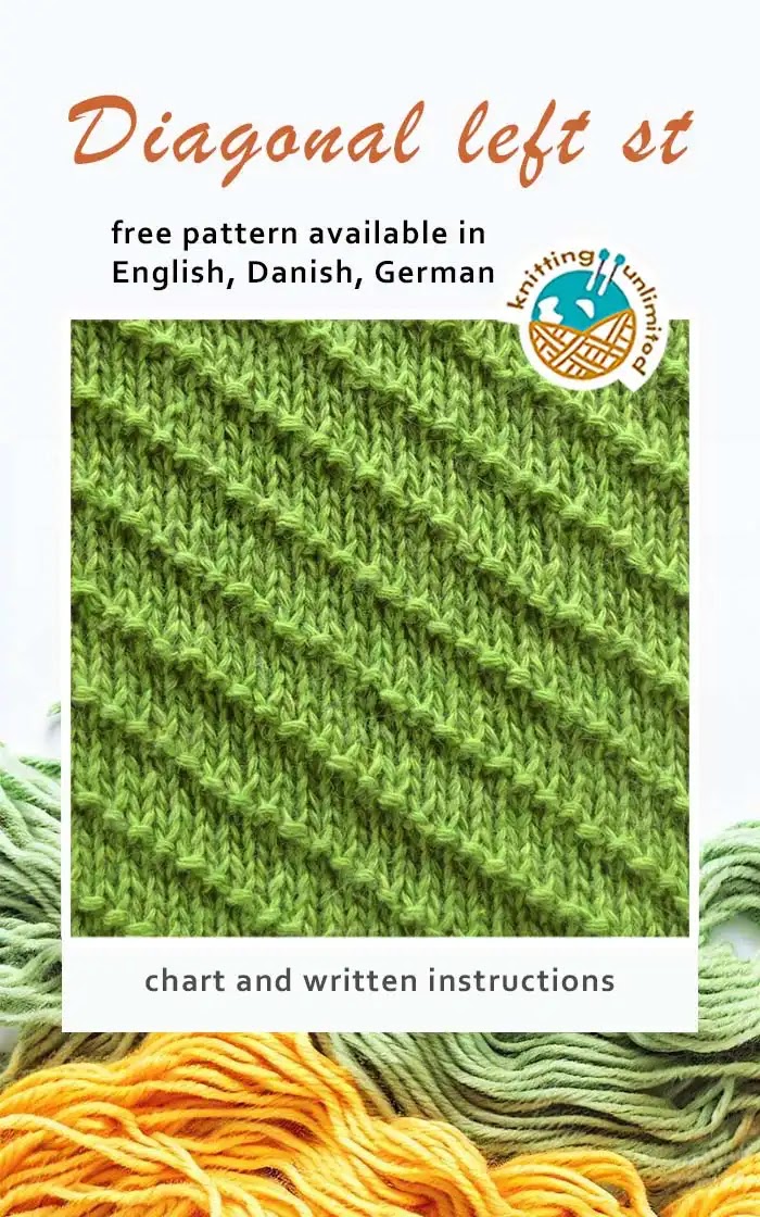 Diagonal Left stitch pattern is offered in three languages - English, Danish, and German - and all versions are available for free